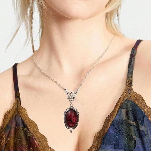 IS4U Gothic Vampire Necklace Vintage Stardust Crystal Cameo Pendant Necklace Punk Style Vampire Pendant Oval Necklace Satanic Demon Red Pendant Necklace Jewelry thumbnail 4