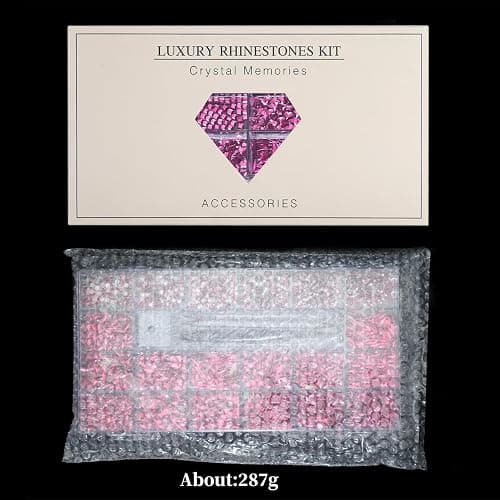 Yzzseven 14 Types of 700 Rose Pink Diamonds + 2100 Flat Rhinestones Mix 20 Styles Flatback DIY Crafts Rhinestone Crystals 3D Ornament‌s Flat Back Stones Set + Tweezers + Drill Pen thumbnail 6