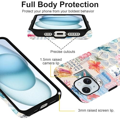 Vulfwela Summer Phone Case for iPhone 15, Cute Aesthetic Coastal Beach Ocean Collage Case, Coquette Hibiscus Flower Seashell Design, Slim Shockproof Protective Preppy Cover Funda for Women Girl thumbnail 4