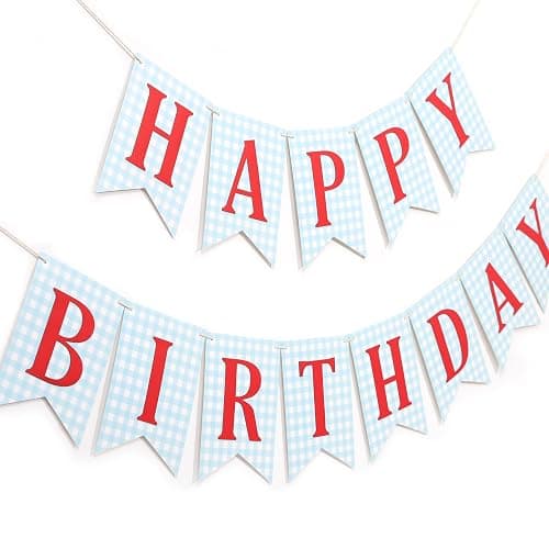 Blue and red Happy Birthday Banner - Happy 1st Birthday decorations, Blue Gingham with Red Letters Happy Birthday Banner - Image 1