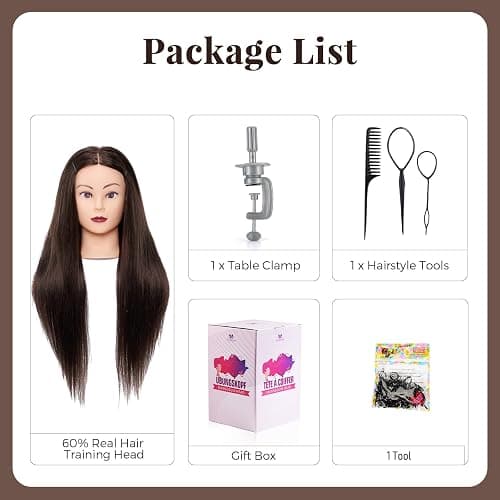28" Mannequin Head Human Hair, Mannequin Head with 80% Real Hair,Cosmetology mannequin Doll head for hair Styling,Training Practice Braiding Manikin head with Table Clamp,Hair Styling Set #4 thumbnail 5