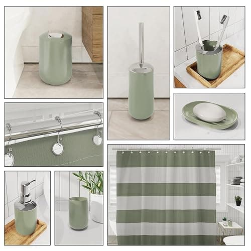Clara Clark Bathroom Set - Sage Green Bathroom Accessories Set, 20PC Bathroom Accessory Set, Shower Curtain Set with Liner, Toothbrush Holder, Soap Dispenser, Soap Dish, and Toilet Brush Holder thumbnail 4