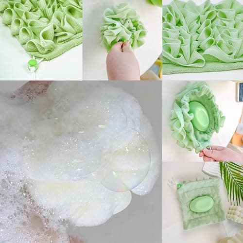3 PCS Soap Bar Loofah, 2 in 1 Bar Soap Loofah Pouch, Washcloth Leefah Combo with Drawstring, Leefah Cloth for Body Wash Cleansing and Smooth Skin(Purple, Green, White) thumbnail 5