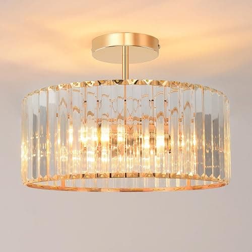 ANWIO Gold Lampshade Light Shade,Kitchen Lights Ceiling,Ceilings Lights Living Room,E27 Light Shade Ceiling,Morden Crystal Ceilings Light,Lounge Lights,Chandelier Lampshade(36.5CM,3 Holder) - Image 1