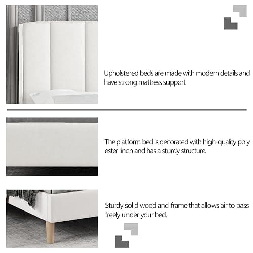 Zoophyter Upholstered Platform Bed Frame Full Size with Headboard,Strong Wooden Slats Support No Box Spring Needed Easy Assembly Beige Velvet thumbnail 5