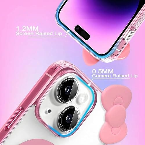 DLIIDCA Cute Cartoon 3D Bowknot Design Compatible for iPhone 15 Pro Case, Kawaii Fun Design Transparent Magnetic Shockproof Protective case for Boys and Girls for iPhone 15 Pro 6.1" 2023 (Pink) - for iPhone 15 Pro(6.1inch) - Pink thumbnail 3