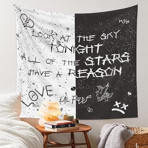 LWZAYS Rapper Wall Tapestry Lil Peep Tapestries Juice Wrld Black and White Star Tapestry for Bedroom Dorm Hip Hop Home Decorations Wall Hanging 60'' X 50'' thumbnail 3