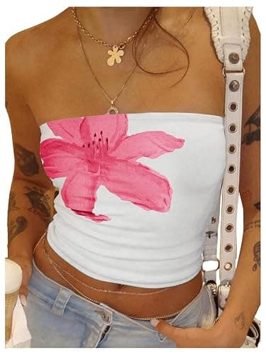 Verdusa Women's Floral Print Strapless Tube Top Boho Backless Fitted Bandeau Crop Tops - Image 1