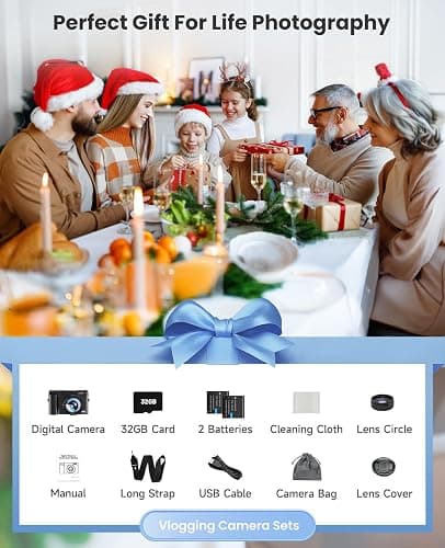 4K Digital Camera for Photography, WiFi Autofocus 64MP Vlogging Camera for YouTube, 180° 3" Flip Screen 30FPS Video Cameras with Flash Anti-Shake 16X Zoom 32GB Card, Compact Travel Digital Camera thumbnail 7