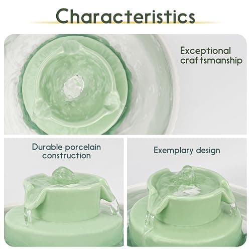 Lawfery Ceramic Cat Water Fountain, 2.1L/71oz Cat Fountain with 3 Carbon Filters and 2 Water Pumps, Cupcake Pet Water Fountain for Cats and Dogs (Green) thumbnail 2