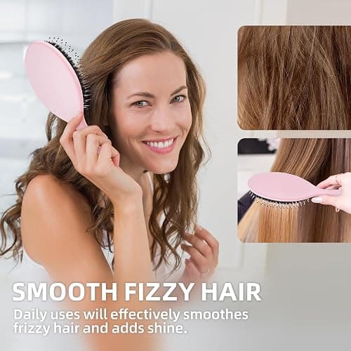 Jurrissa Boar Bristles Hair Brush for Women and Men, Detangling Hair Brush for Smoothing Massage Add Shine, Nylon&Boar Bristles Detangler brush for Hair Healthy (1 Pack-Pink) thumbnail 4