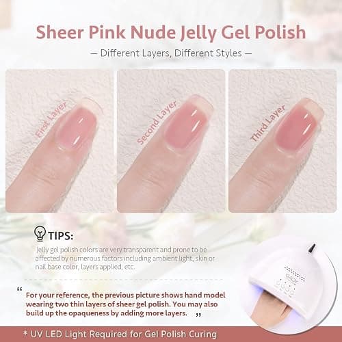 GAOY Nude Jelly Gel Nail Polish Set, 6 Sheer Pink Colors, Pinkish Jelly | Transparent Natural Light Pink Colors, Base Color Gel Nail Polish Kit, UV/LED Cure Required, Easy DIY Manicure at Home thumbnail 3
