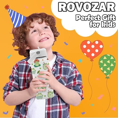 ROVOZAR Frog Water Bottle - Frog 16oz Stainless Steel Water Bottle with Straw - Cute Frogs Insulated Cup for Girls Boys - Frogs Kids Tumbler for School, Sports, Travel thumbnail 3