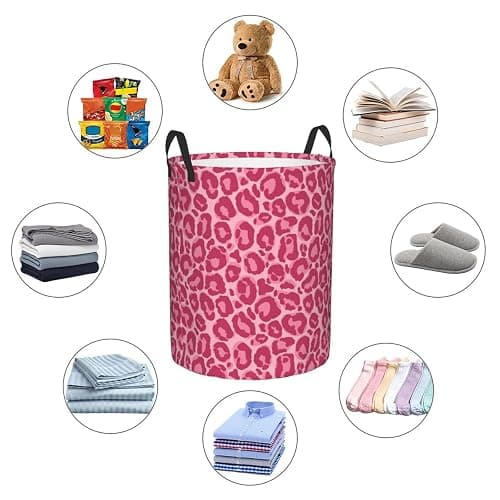 Gbuzozie Pink Leopard Texture Round Laundry Hamper Storage Basket Toys Clothes Organizer Bin For Home Bathroom Bedroom Dorm Nursery, 62l thumbnail 9
