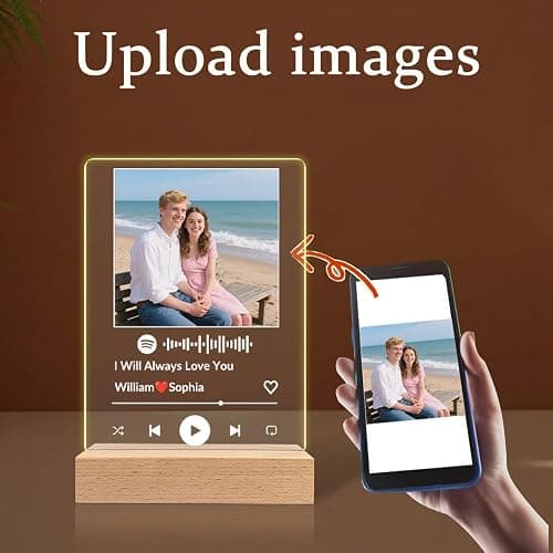 Custom Spotify Song Night Light with Photo – Personalized Acrylic Music Plaque Lamp with Scannable Code, Name & Date – Romantic LED Gift for Couples, Anniversary, Valentine’s Day, Birthday, Him Her thumbnail 5
