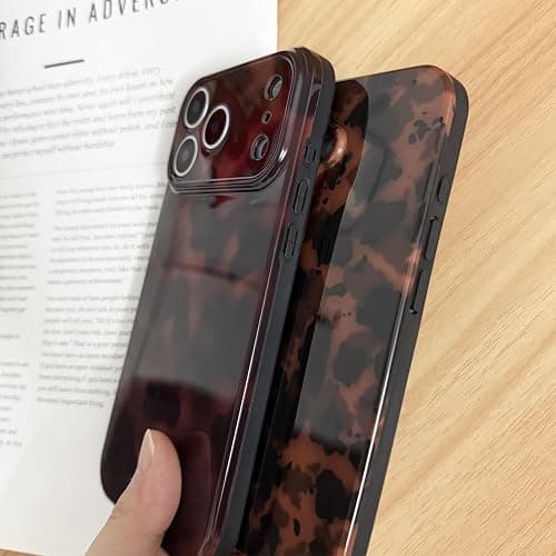 XQAGU Cute Phone Case for iPhone 17 Case Amber Pattern Leopard Full Camera Protective Slim Shockproof Cool Trendy Aesthetic-Brown Tortoise Shell thumbnail 7