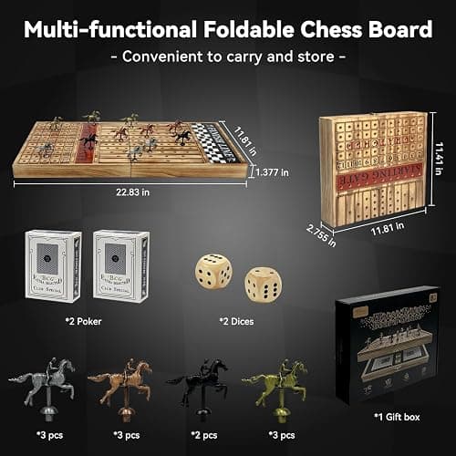 Large 23 inches Horse Racing Board Game with 11 Luxury Metal Horses, Foldable Wood Horse Race Board Game with 2 Sets of Dice, 2 Boxes of Cards for Parties and Gambling thumbnail 3