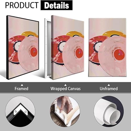 Vintage Colorful Vinyl Records Canvas Wall Art Trendy Music Themed Aesthetic Poster Preppy Pink Red Orange Abstract Watercolor Painting For Living Room Bedroom Wall Decor 12x16in Wrapped Canvas thumbnail 2