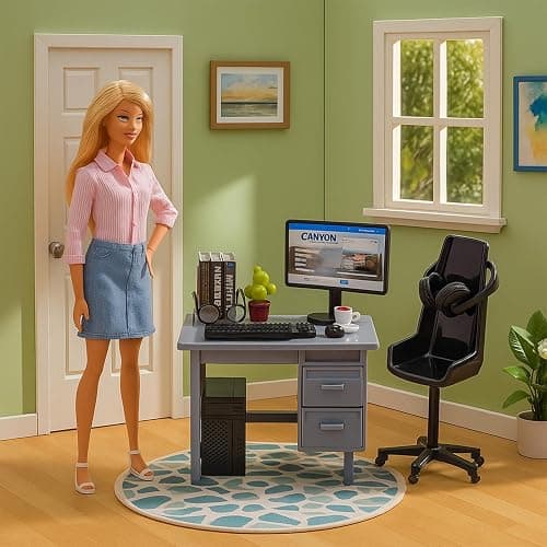 1:12 Scale Mini Office Desk Set Including Mini Computers Desks Computer Accessories Storage Racks Books Desk Lamps Glasses Headphones Mobile Game Controllers Etc Suitable For Displaying Ideal Gifts thumbnail 5