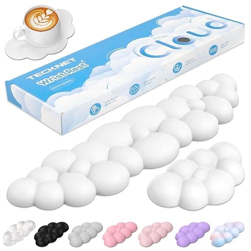 TECKNET Cloud Keyboard Wrist Rest Set, Cloud Wrist Rest with Non-Slip Base, PU Leather Wrist Pad for Keyboard with Ergonomic Memory Foam for Computer Laptop Office Gaming and Pain Relief, White - Image 1