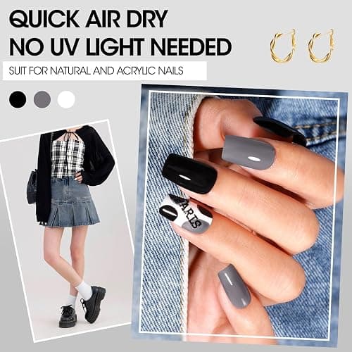 GELLEN Black White Gray Nail Polish 4-Color Set & Base Top Coat, Fall Winter Trendy Winter Black White Grey Regular Nail Polish Quick Air Dry Set for Women Home Salon, Hema Free, Toxin Free, TPO Free thumbnail 4