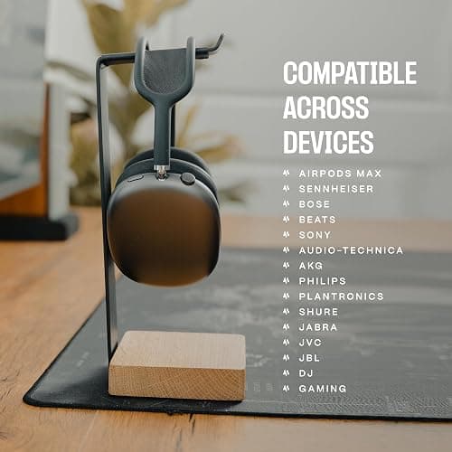 COREMINDED Universal Headphone Stand for Desk, Solid Wood Gaming Headset Stand, Heavy Duty Wooden Headphones Holder, Compatible with Airpods Max and More thumbnail 6