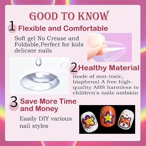 OPkssnails Extra Short Almond Kid Nail Tips,360Pcs Soft Gel Nail Tips Pre-Shaped Press On Nails For Kids,Clear Acrylic Half Matte Full Cover Fake Nail For Kids DIY Extension & Salon Use12 Sizes thumbnail 2