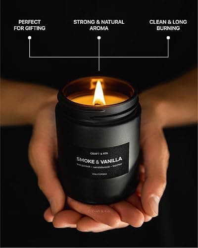Craft & Kin Scented Black Candles for Men | Premium Smoke & Vanilla Scented Candles | Long Lasting Candle with 45 Hour Burn Time, 7.6oz thumbnail 4