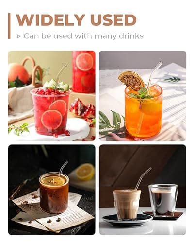 Foogwee® 20 Packs Reusable Glass Straws Set, 8.5'' x 10mm Clear Drinking Straws for Smoothies, Shakes, Coffee, Juice, Sodas, Milk, Tea, Cocktails, Set of 8 Straight and 8 Bent with 4 Cleaning Brushes thumbnail 6
