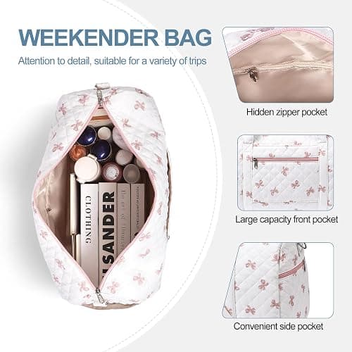 Gym Bag for Women, Cute Duffle Bag, Quilted Duffle Bag for Travel, Floral Duffle Bags, Weekend Bag with Zipper Pocket Dance Bag Organizer thumbnail 4