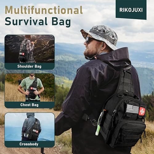 Survival Kit, 262Pcs Survival Gear and Supplies with First Aid Kit Pouch and Crossbody Bag, Emergency Kit with Tent, Camping Axe Hammer, Survival Shovel w/Pick, Bug Out Bag Gifts for Men Women thumbnail 9