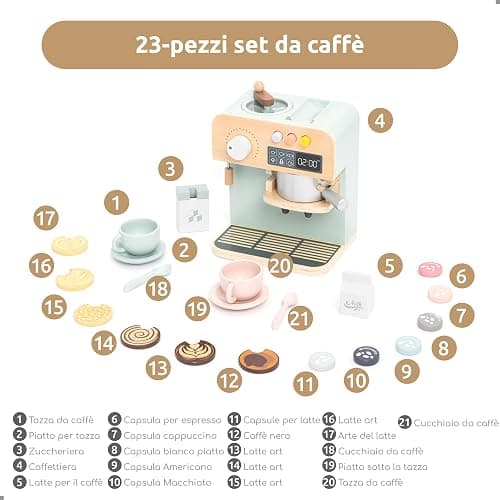 UMU® Macchina da caffè in legno – Accessori da cucina – Gioco di ruolo – Servizio da caffè personalizzabile per bambini dai 3 anni in su thumbnail 6