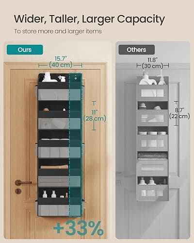 SONGMICS Over-the-Door Organizer, 5-Tier Door Hanging Storage Shelf, Heavy-Duty Closet Hanging Organizer Foldable, Transparent, Pockets, Metal Hooks, Ink Black URDH010BH01 thumbnail 3