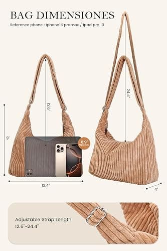 Ulisty Women Corduroy Hobo Bag Adjustable Strap Shoulder Bag Crossbody Bag Casual Purse Tote Bag Handbag thumbnail 6