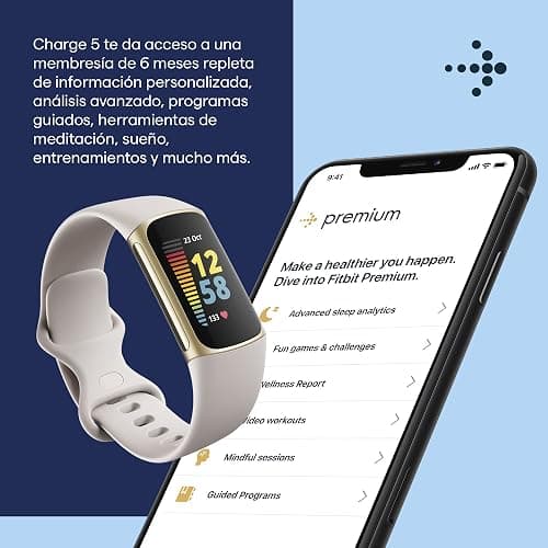 Fitbit Charge 5 Advanced Fitness & Health Tracker with Built-in GPS, Stress Management Tools, Sleep Tracking, 24/7 Heart Rate and More, Lunar White/Soft Gold, One Size (S &L Bands Included) (Renewed) thumbnail 6