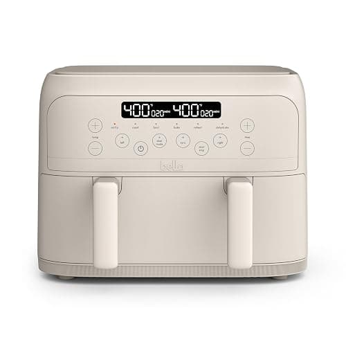 bella 4 Qt TriZone Air Fryer, EverGood™ Ceramic Nonstick Coating, Dual Basket Design w Removable Divider, Digital Touchscreen Control w 6 Preset Cooking Options, 1200 Watt, 3lb Capacity, Oatmilk - Image 1