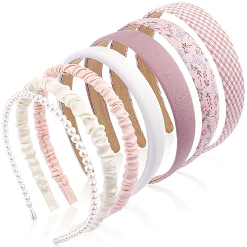 VELSCRUN 7 Pcs Different Headbands for Women Fashion Pink Solid Head Bands Pearl Headband Non Slip Hair Band for Womens Thin Thick Short Hair Face Wash Hair Accessories Gifts for Women Gilrs thumbnail 9