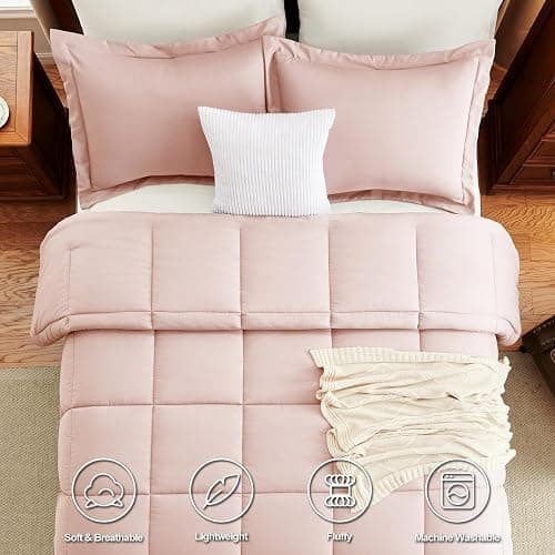 CozyLux Full Size Comforter Sets - Blush Pink Comforter Full Size, 3 Pieces Box Stitched Bed Set for All Seasons, Soft Lightweight Bedding Sets with 1 Down Alternative Comforter and 2 Pillow Shams thumbnail 4