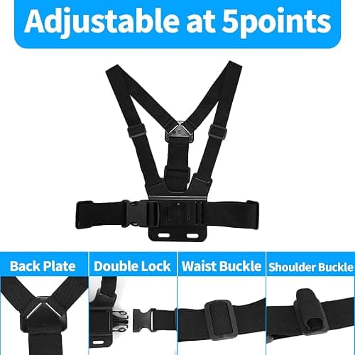 Waterproof Chest Mount, Harness, Strap, Compatible with Gopro Hero 13 12 11 10 9 8 7 6 5 4 3 / DJI, AKASO, Apeman, Apexcam & Most Action Cameras, Chest Strap +2 J-Hook, Thumbscrew & Storage Bag thumbnail 4