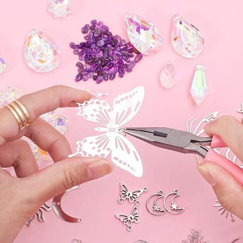 HAPGFS DIY Suncatcher Kit, 411pcs Art and Crafts Rainbow Maker for Adults Sun Catchers Making Supplies Hanging Prism Sun Catcher with Crystals Indoor Outdoor Garden Party Decor Silver thumbnail 2