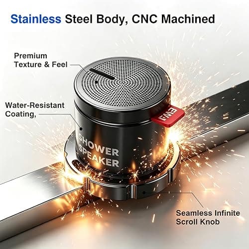 EWA Shower Speaker, Magnetic Portable Bluetooth Speaker with Phone Stand,Metal Portable Wireless Mini Speakers Waterproof with Rotary Control,for Bathroom Gym Home, Birthday Gifts (Black) thumbnail 5