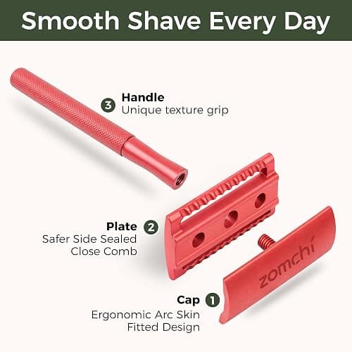ZOMCHI Single Blade Double Edged Safety Razor with 5 Safety Razor Blades, Metal Razor for Men & Women, Single Blade Razor – Light Coral thumbnail 2