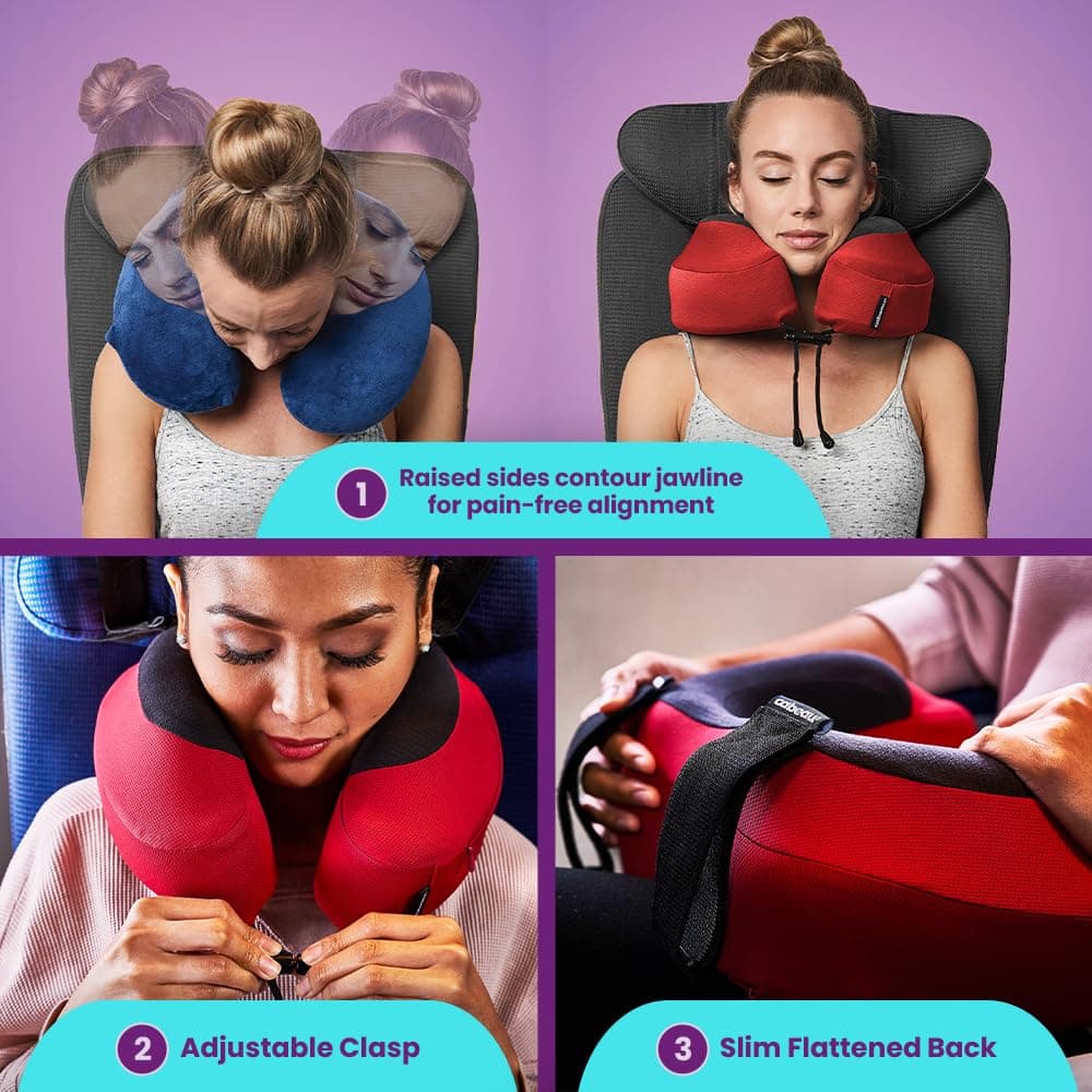 Cabeau Evolution S3 Travel Pillow - Straps to Airplane Seat - Ensures Your Head Won't Fall Forward - Relax with Plush Memory Foam - Quick-Dry Fabric Keeps You Cool and Dry Jet Black - Adult - Black thumbnail 4