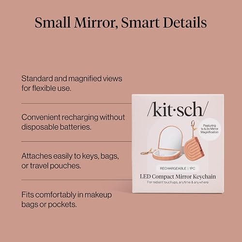 Kitsch Compact Mirror Keychain – Travel Makeup Mirror with Lights, Small Lighted Dual-Magnification Pocket Mirrors, USB-Rechargeable, Ideal for Your Touch-Ups While On Travel – Terracotta thumbnail 3