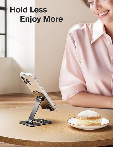 Nulaxy 2 Pack Dual Folding Cell Phone Stand, Fully Adjustable Phone Holder for Desk, Compatible with iPhone 17 16 15 14 13 12 11, Nintendo Switch, All Phones, Black & Rose Gold thumbnail 6