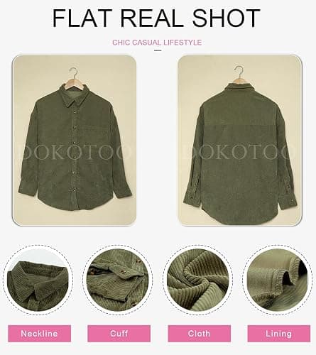 Dokotoo Womens Corduroy Button Down Shirts Boyfriend Long Sleeve Oversized Blouses Tops thumbnail 5