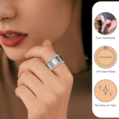 ZOOROO 2-Pack 14K Gold Plated Stacking Rings for Oura Ring Gen 4/Oura Ring Gen 3, Cubic Zirconia Simulated Diamond Oura Stack Rings for Women thumbnail 3