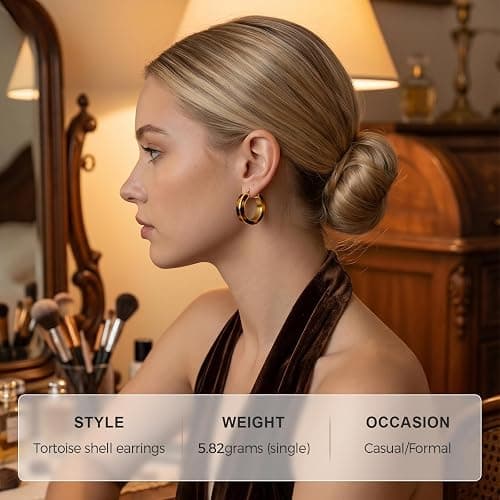 EYESHOCK Chunky Hoop Earrings for Women, Tortoise Shell Leopard Hoops | Tortoise Shell Pattern; 18K Gold Plated Finish; 925 Silver Posts; Lightweight Statement Style thumbnail 4