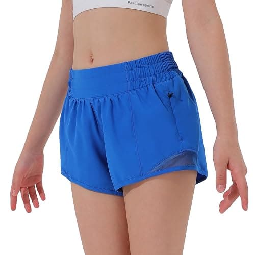 Aurefin Girls Athletic Shorts, Lightweight Running Shorts for Teen Girls Kids Sports Active Short with Zip Pocket and Elastic - Image 1