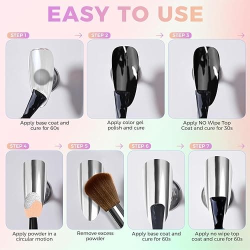 DRMODE Chrome Nail Powder, 6 Colors Gold Silver White Pearl Holo Rose Gold | Mirror Effect Iridescent Holographic Pink Brown Chrome Powder Palette, Pigment Glitter Dust for Manicure Nails Art Decoration thumbnail 9